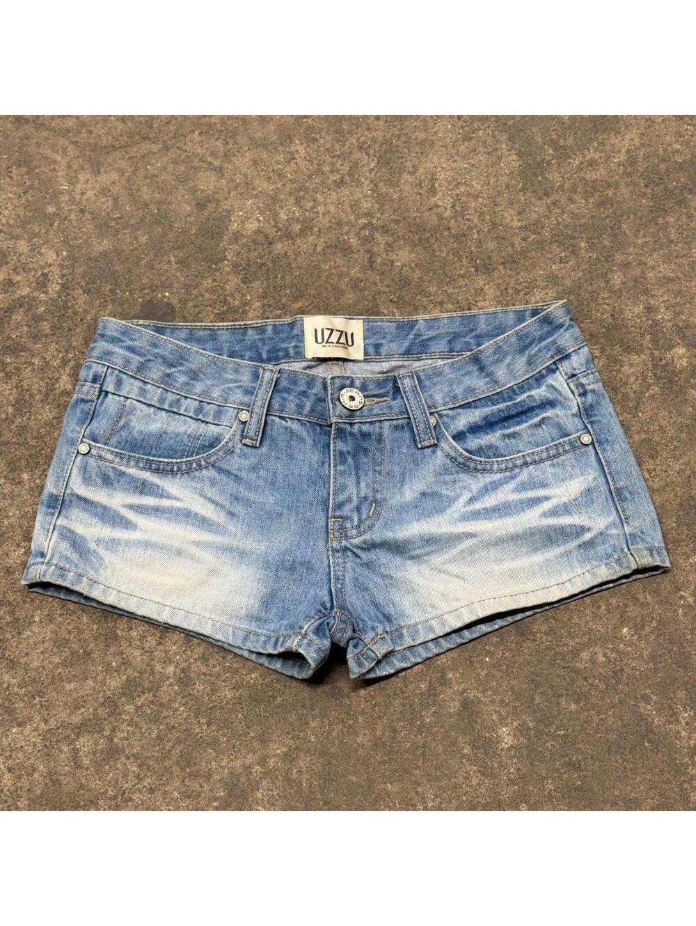 Vintage Y2K Low Rise Denim Micro Shorts Light Wash Faded